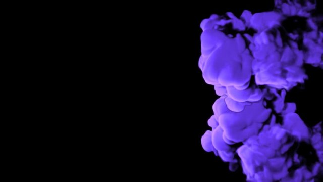 Abstract stylized Purple ink drop in water on a black background for effects with Alpha channel matte. 3d render. voxel graphics. computer simulation V15