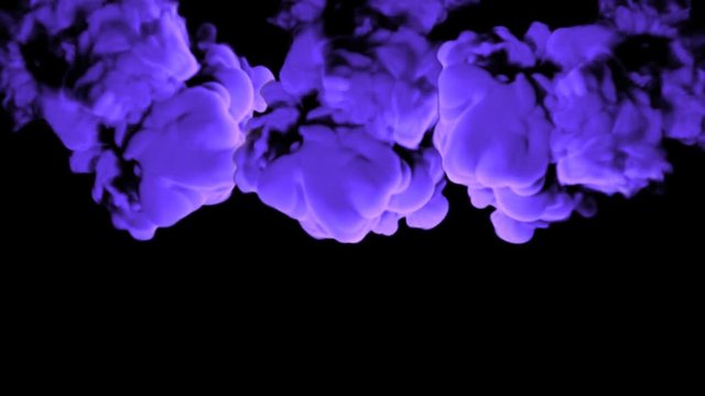 Abstract stylized Purple ink drop in water on a black background for effects with Alpha channel matte. 3d render. voxel graphics. computer simulation V22