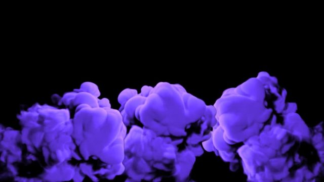 Abstract stylized Purple ink drop in water on a black background for effects with Alpha channel matte. 3d render. voxel graphics. computer simulation V23