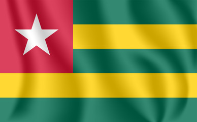 Flag of Togo. Realistic waving flag of Togolese Republic. Fabric textured flowing flag of Togo.