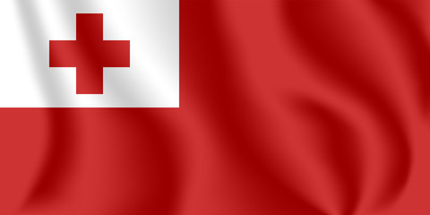 Flag of Tonga. Realistic waving flag of Kingdom of Tonga. Fabric textured flowing flag of Tonga.