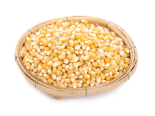 yellow Corn in basket isolated on white background