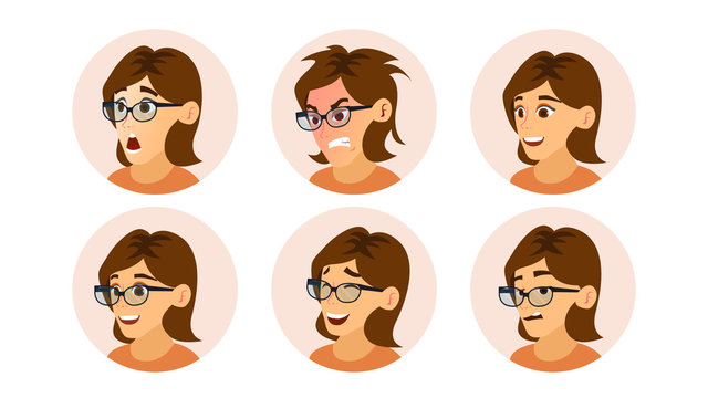 Business Woman Avatar Vector. Woman Face, Emotions Set. Clerk Girl. Female Creative Default Avatar Placeholder. Modern Business Girl. Cartoon, Comic Art Flat Isolated Illustration