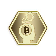 Design of the silhouette of the human head with the silhouette of the bitcoin sign.