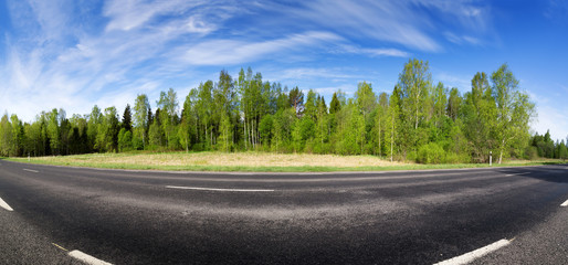 Fototapeta premium asphalt road panorama in countryside on sunny spring day