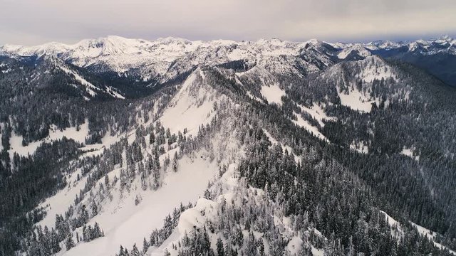 Cascade Mountain Range Aerial Covered in Winter Snow