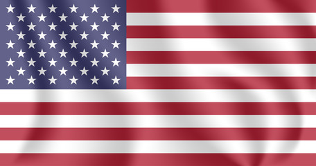 Naklejka premium Flag of United States (US). Realistic waving flag of United States of America (USA). Fabric textured flowing flag of America.