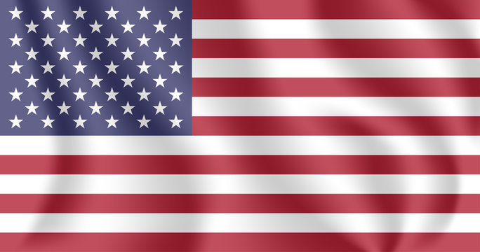Flag of United States (US). Realistic waving flag of United States of America (USA). Fabric textured flowing flag of America.