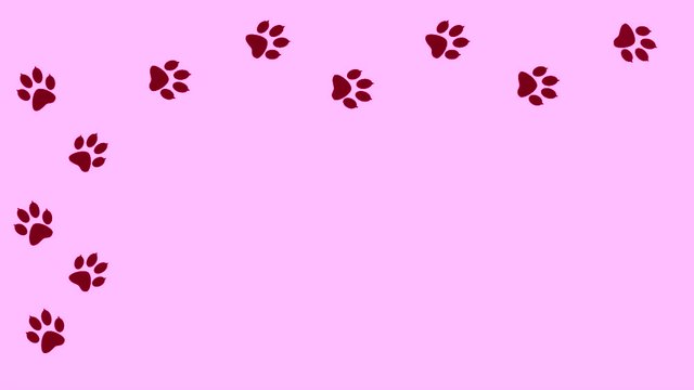 Abstract colorful paw prints. Animal going on different pink perimeter. Traces of the predator animated in isolation.