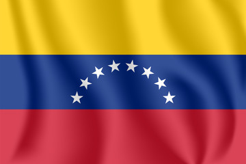 Flag of Venezuela. Realistic waving flag of Bolivarian Republic of Venezuela. Fabric textured flowing flag of Venezuela.