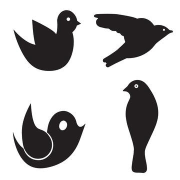 four birds vector set - black silhouette bird  