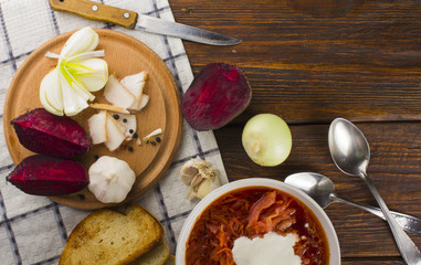 plate with a winter soup-borscht