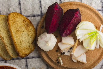 plate with a winter soup-borscht