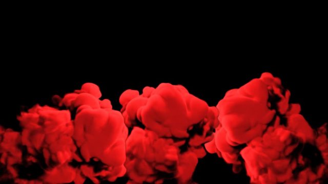Abstract stylized Red ink drop in water on a black background for effects with Alpha channel matte. 3d render. voxel graphics. computer simulation V23