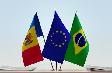 Flags of Moldova European Union and Brazil