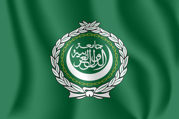 Flag of the League of Arab States. Realistic waving flag of Arab League. 3d shaded green flag texture.