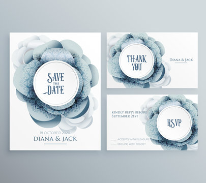 set of wedding invitation template with flower and decorative design
