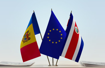 Flags of Moldova European Union and Costa Rica