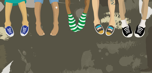 Vector illustration of hanging the feet of the people