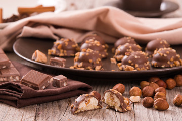 Chocolate truffles with caramel cream filling. 