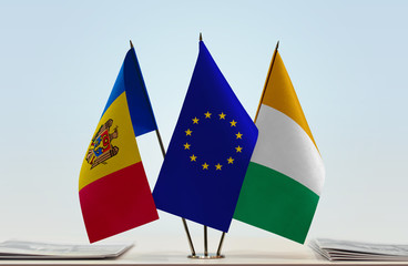 Flags of Moldova European Union and Ivory Coast