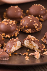 Chocolate truffles with caramel cream filling. 