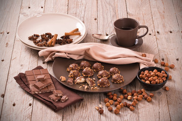 Chocolate truffles with caramel cream filling. 