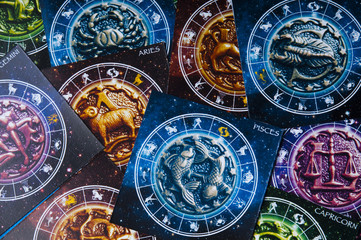 colorful zodiac signs cards like all background like a astrology concept 