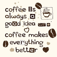 coffee beans print background with lettering