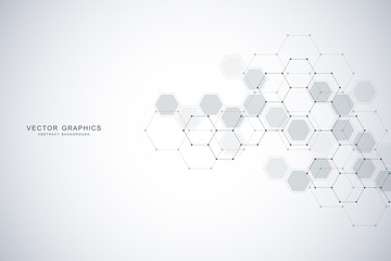 Science abstract background with hexagons and molecules.