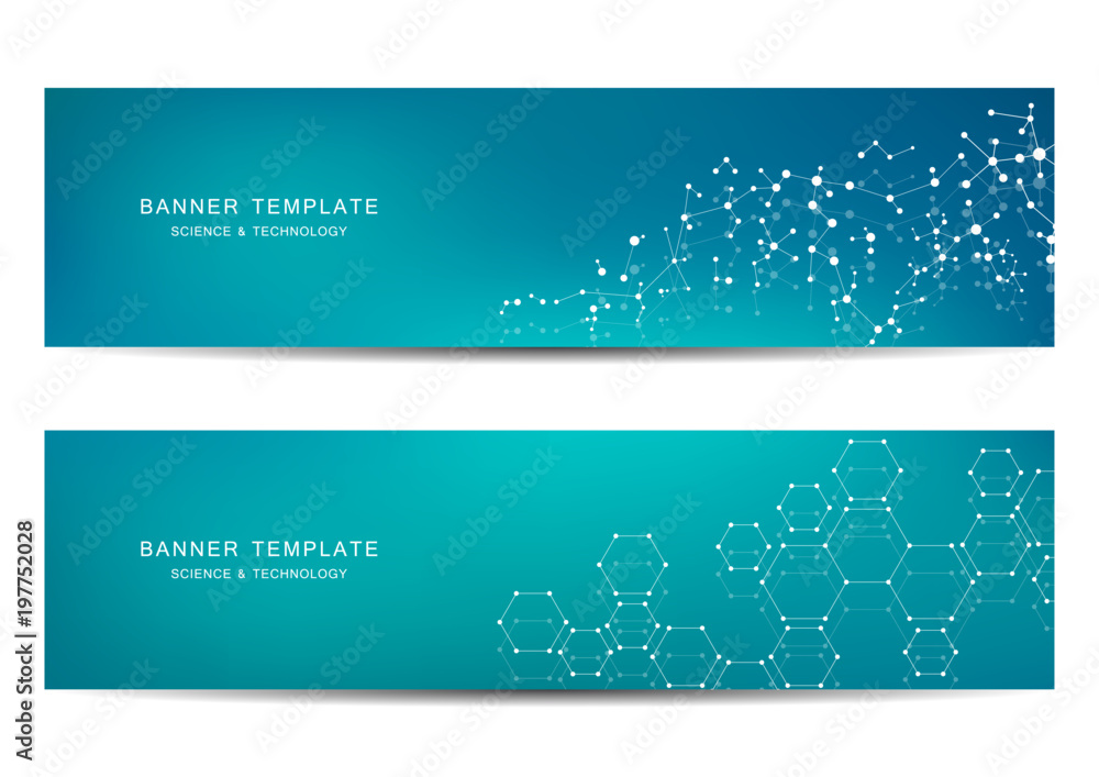 Aufkleber technological and scientific banners with molecular structure background.