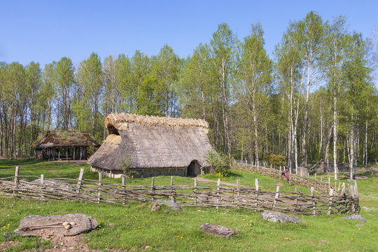 Bronze age Longhouse in a spring landscape
