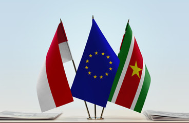 Flags of Monaco European Union and Suriname