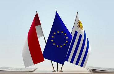 Flags of Monaco European Union and Uruguay