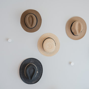 Hats Hanging On Wall