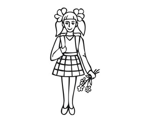 illustration schoolgirl with flowers