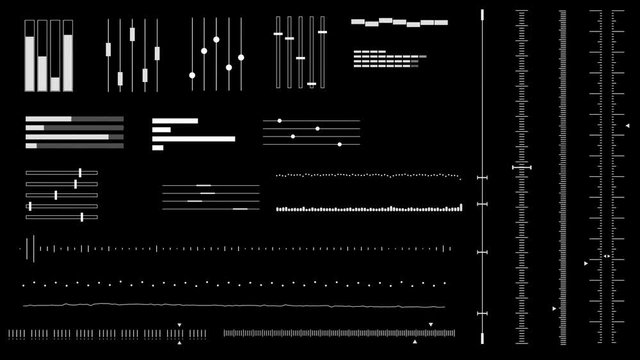 Set animation graphic futuristic HUD elements for user interface. Technological screen looped elements for broadcast, games, advertising, business.