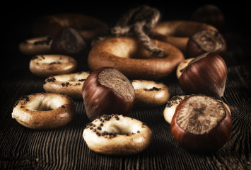 Hazelnuts and dried.
