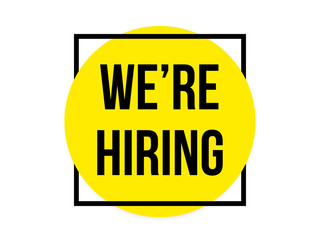 We are hiring message quote in megaphone badge isolated on transparent background. Vector creative concept icon of megaphone badge template for We are hiring poster