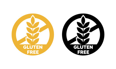 Gluten free label vector icons set. No wheat symbols templates design for gluten free food package or dietetic product nutrition sign - obrazy, fototapety, plakaty