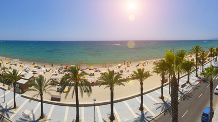 View of Salou Platja Llarga Beach in Spain during sunny day