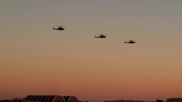 Helicopters returning back to base in the evening