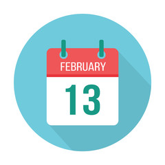 February 13 calendar icon flat reminder. Special date, holiday. World Radio Day, International Pancake Day