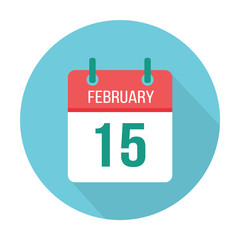 February 15 calendar icon flat reminder. Special date, holiday