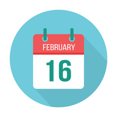 February 16 calendar icon flat reminder. Special date, holiday