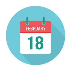 February 18 calendar icon flat reminder. Special date, holiday
