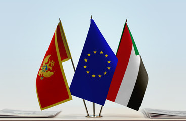 Flags of Montenegro European Union and Sudan