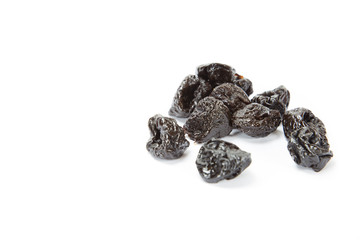 Dried plums on white background, Isolated.