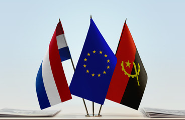 Flags of Netherlands European Union and Angola