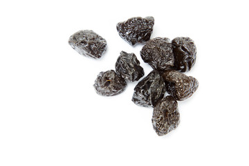 Dried plums on white background, Isolated.